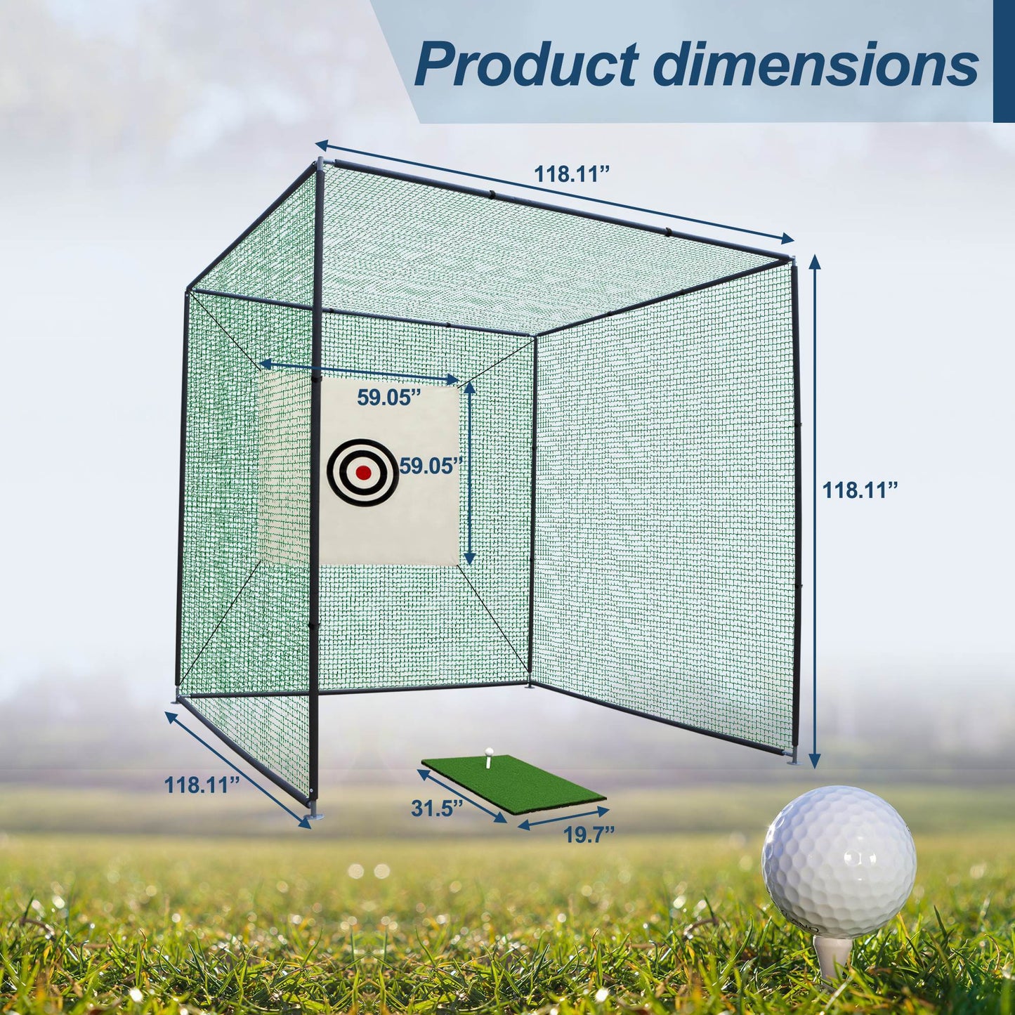 Metal Golf Practice Cage - 10X10X10FT (Indoor / Outdoor)